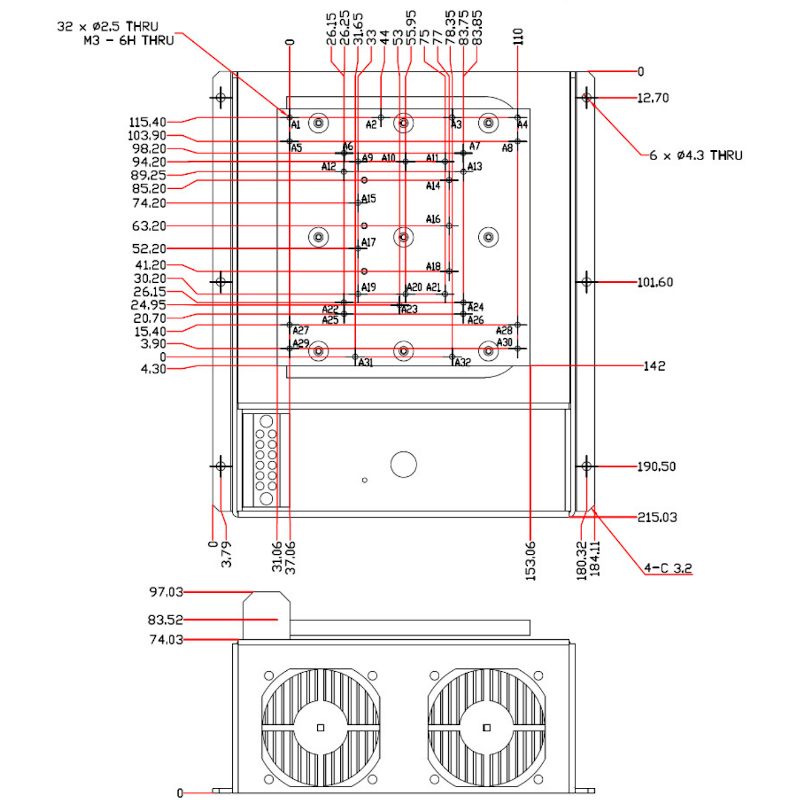 150 Watt Laser Diode Heatsink Dimensions
