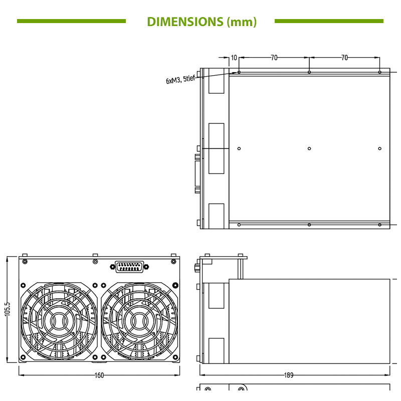 Laser Diode Heat Sink Model LDM-250W Dimensions