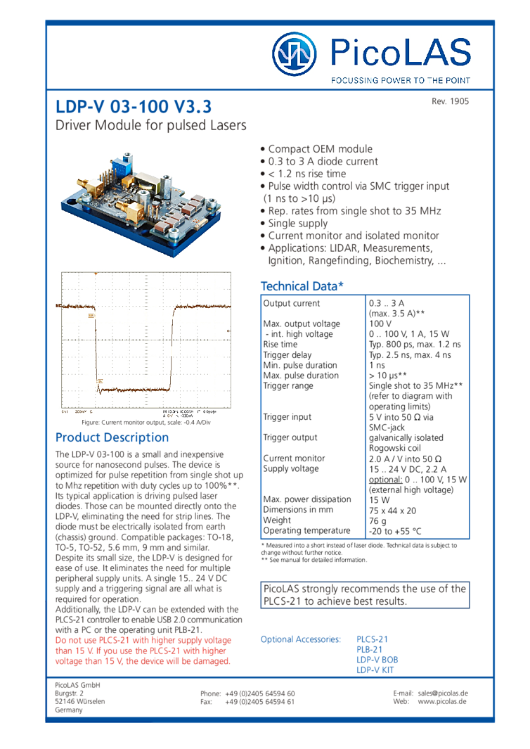 Pulsed Driver for Laser Diodes (1 NANOSECOND PULSES, 35 MHz)