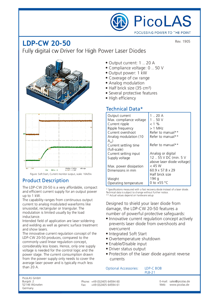 20 Amp PicoLAS High Power Laser Diode Driver ( KILLOWATT )