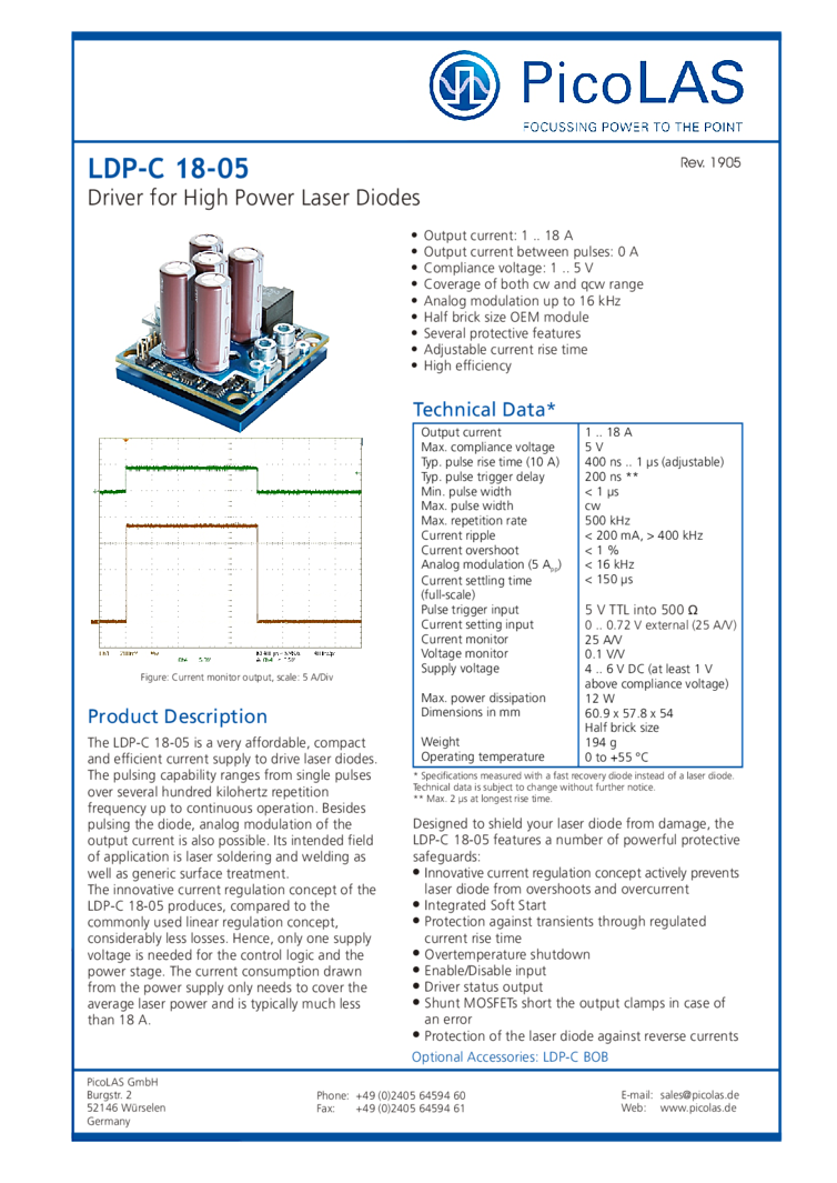 PicoLAS Pulsed Laser Diode Driver (18 AMPS)
