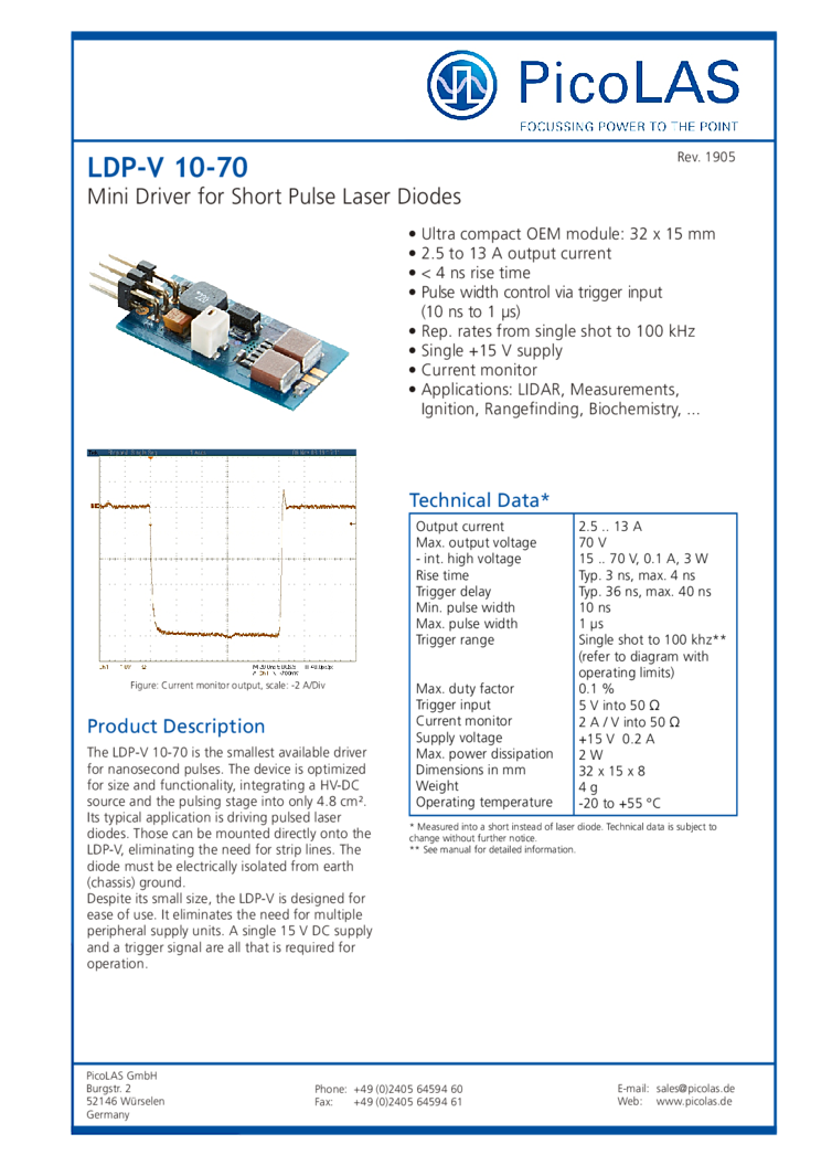 13 Amp Compact Short Pulse Laser Diode Driver from PicoLAS