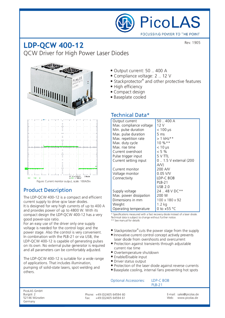 High Power Laser Driver ( 400 AMPS ) from PicoLAS