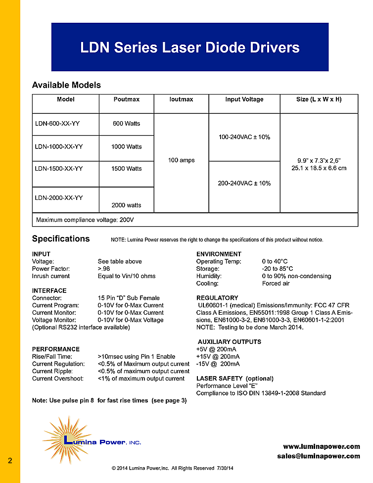 100 Amp, Pulsed and CW Laser Driver Modules from Lumina
