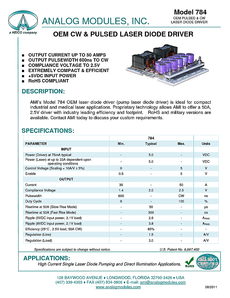 Laser Diode Pulse Driver From Analog Modules 50 Amps
