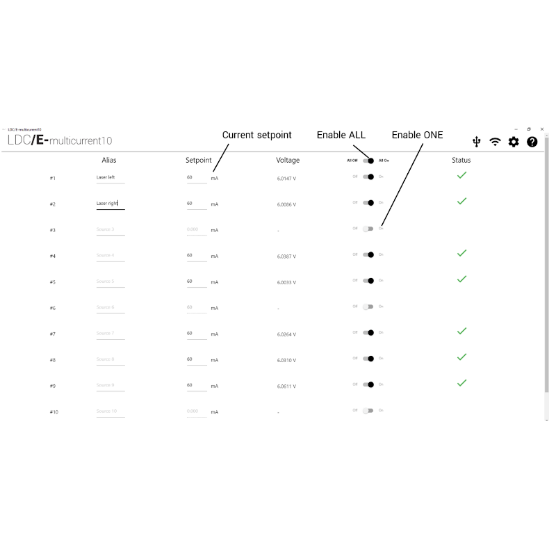 10 Channel Precision Laser Diode Driver GUI Screen