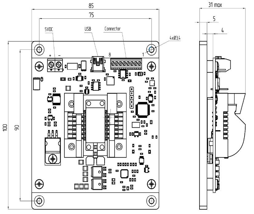 2A CW Laser Controller Mechanical Drawing