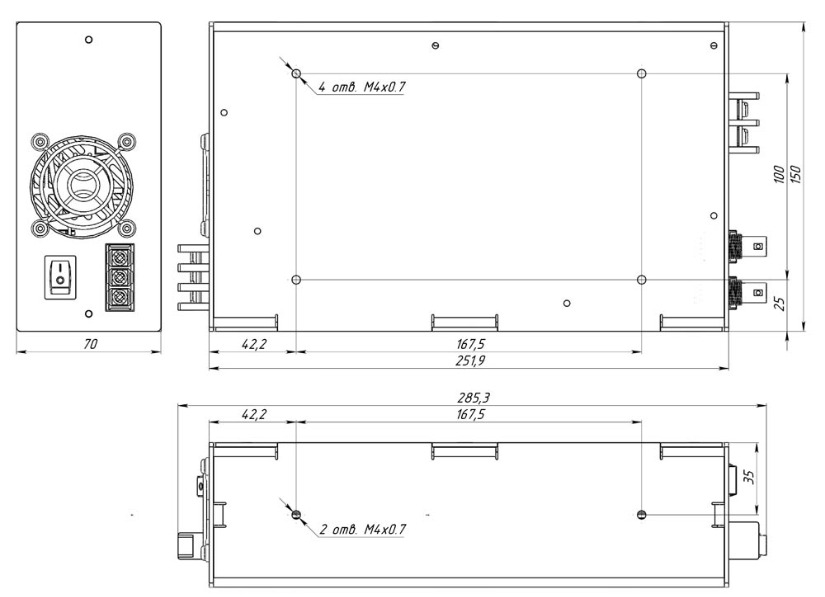 50A, 360V OEM Laser Driver Module Dimensions