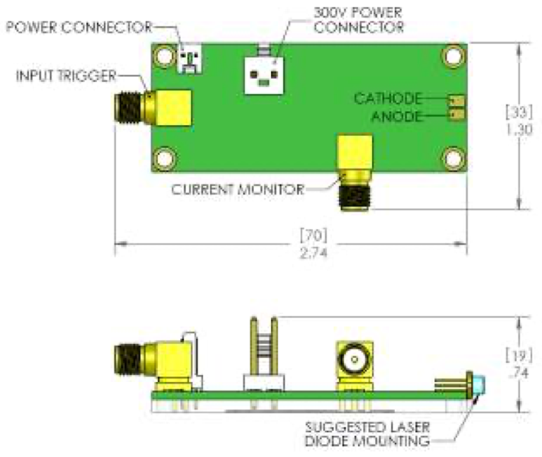Short Pulsed Laser Diode Driver Dimensions